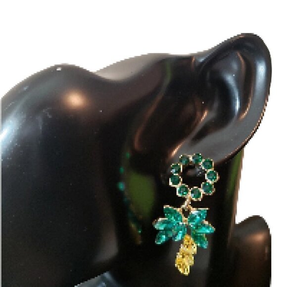 Womens Green Yellow Pineapple Palm Tree Rhinestone Dangling Earrings Jewelry - Picture 4 of 7